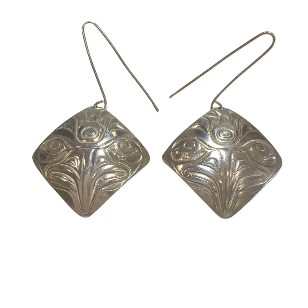 Silver Square Eagle Earrings