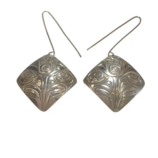 Silver Square Eagle Earrings